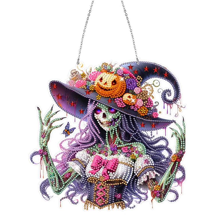 【Pendant】Acrylic Special Shaped Pumpkin Witch Hanging Diamond Art Kits Bedroom Decoration gbfke