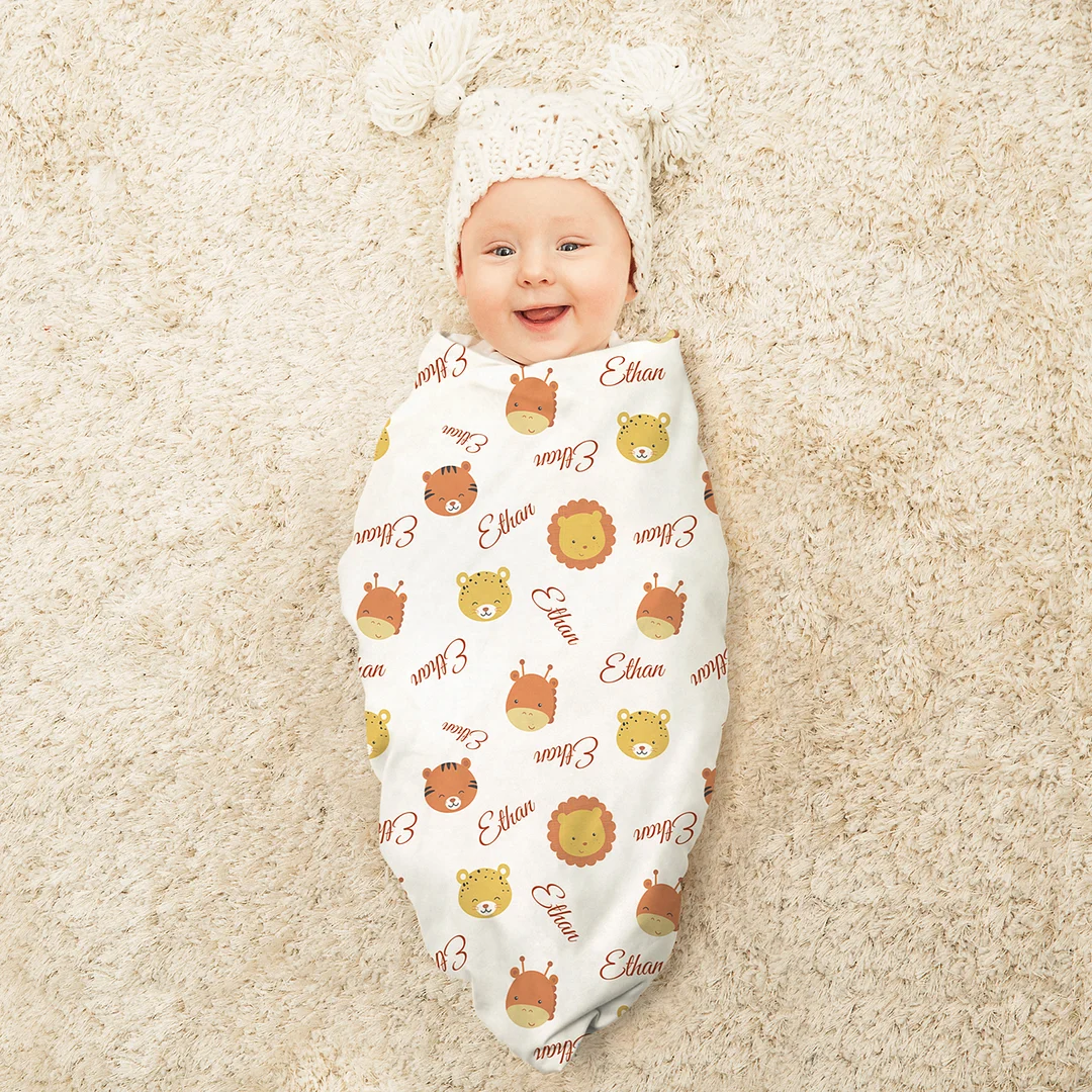 Ethan's Personalized Baby Name Blanket, Safari Animals