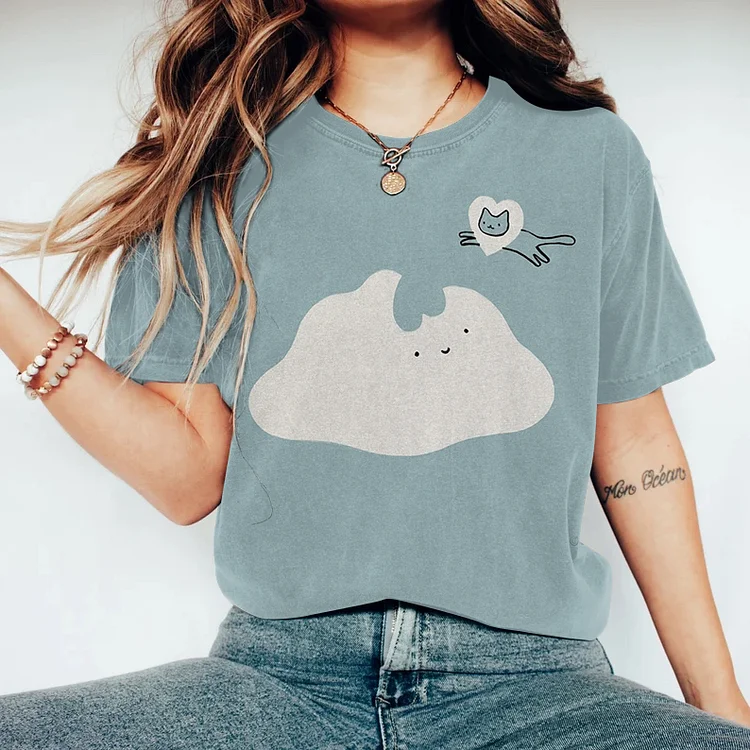Abstract Creative Clouds Cat Painting Art T-Shirt