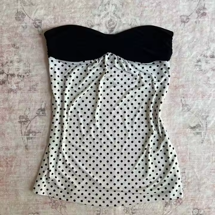 Aonga Aesthetic Crop Top Women Clothes Polka Dot T shirts Harajuku Short sleeve Lace Casual 2000s Graphic Tees Femme Kawaii Korea Tops aonga