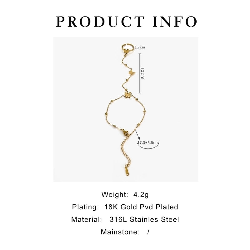 Sweet Minimalist Classic Style Butterfly 316L Stainless Steel  18K Gold Plated Imitation Pearl Rhinestones Shell Bracelets In Bulk