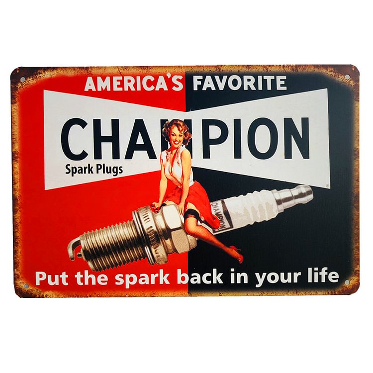 America's Favorite Champion Spark Plugs - Vintage Tin Signs/Wooden Signs - 7.9x11.8in & 11.8x15.7in