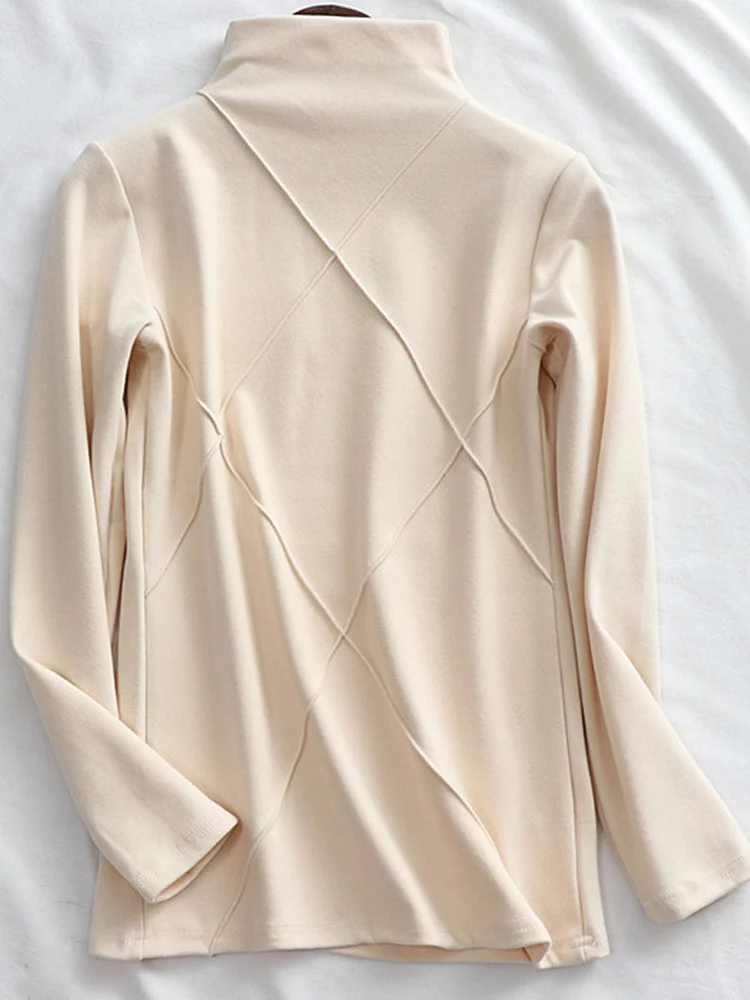 Round Neck Plus Fleece Long-sleeved T-shirt