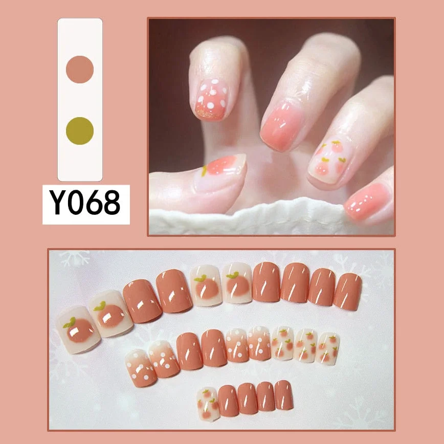 Fashion 24pc/set French Styel Press On False Nail Tips 10 Sizes Fake Nails Full Cover Nail Tips With Nail Adhesive Tab Sticker-Nail Inspo