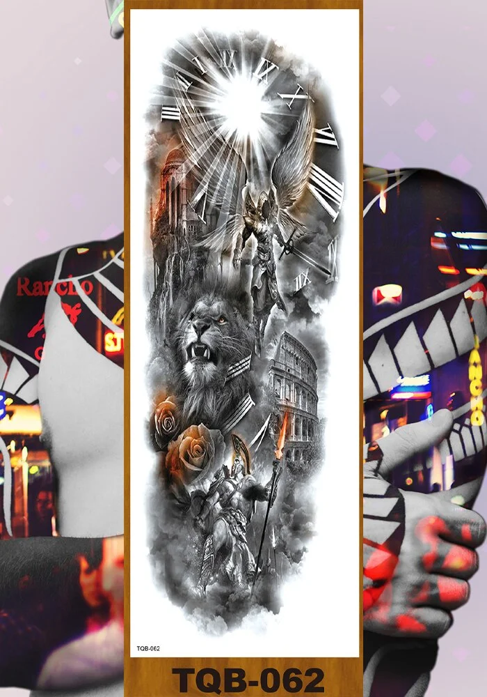 Full Flower Arm Temporary Tattoos Stickers Man Woman Girls Body Leg Fake Tatoo Buddha Bodhisattva Valkyrie Warrior Goddess DIY