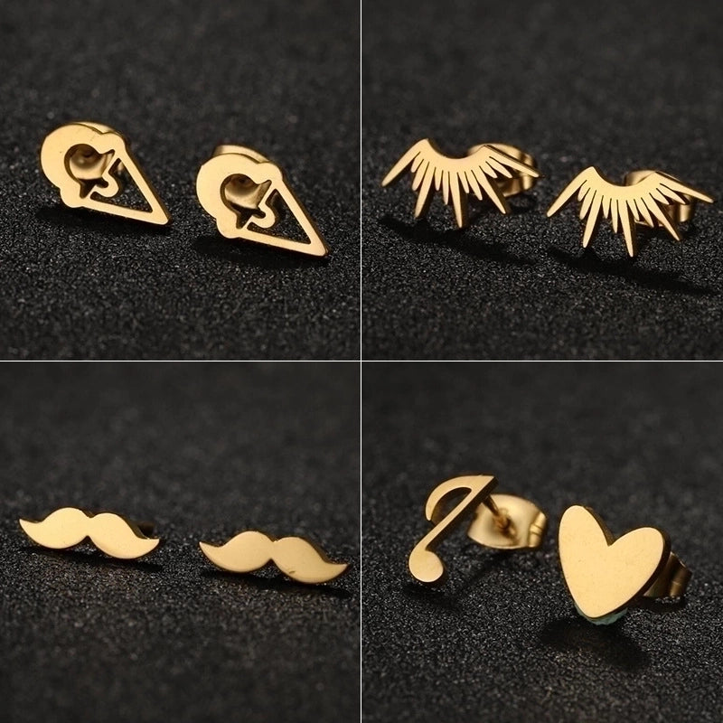 1 Pair IG Style Minimalist Ice Cream Heart Shape Notes Asymmetrical Plating 304 Stainless Steel 18K Gold Plated Ear Studs