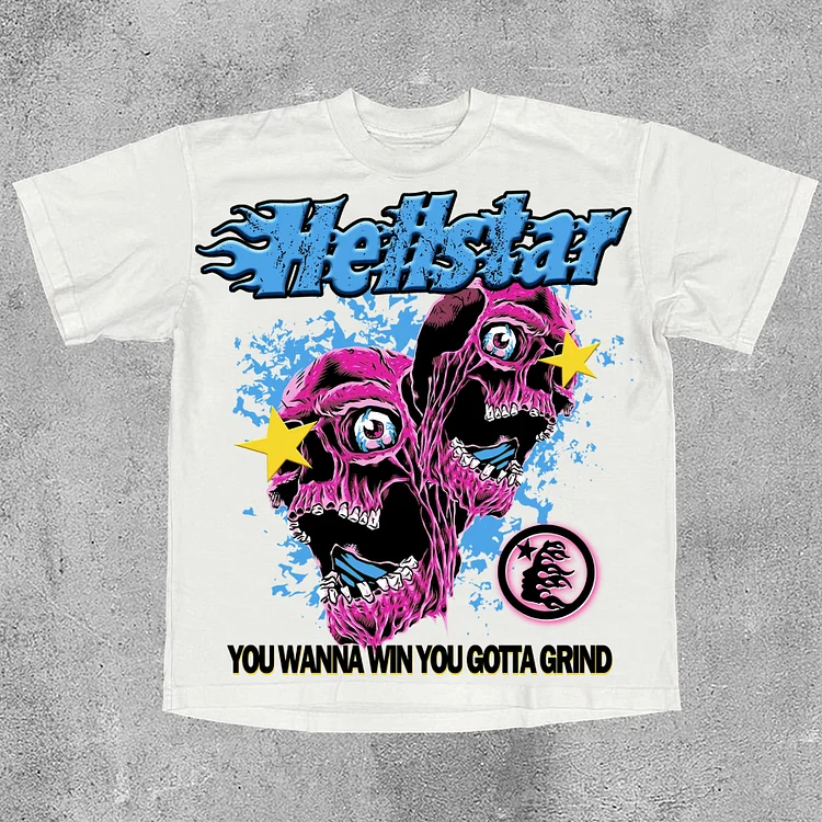 Men's Hellstar Pink Skeleton Print 100% Cotton Casual T-Shirt