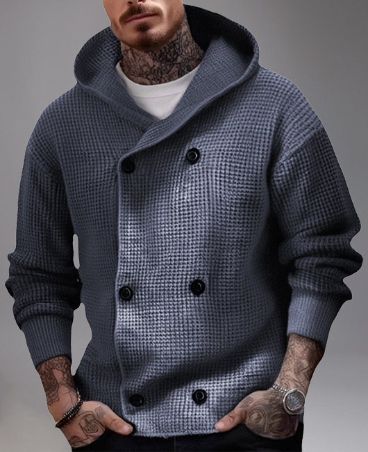 Casual Knit Thicked Double Breasted Hooded Sweater Jacket