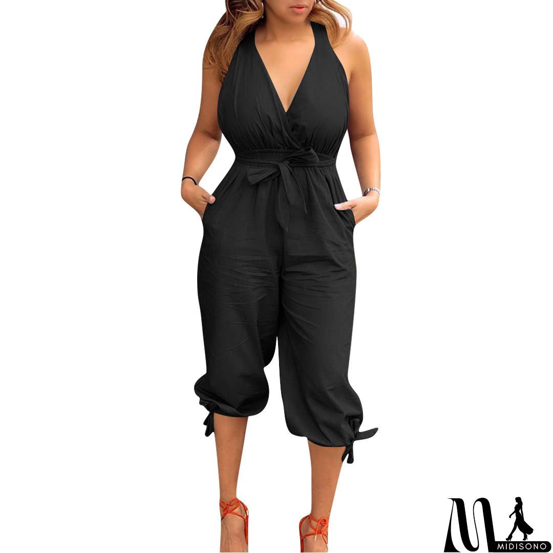 MidiSono - Women'S Fashion Casual Open Back V-Neck Jumpsuit