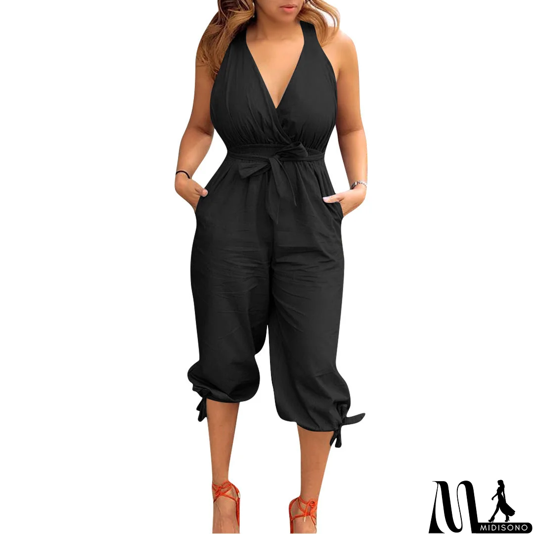MidiSono - Women'S Fashion Casual Open Back V-Neck Jumpsuit