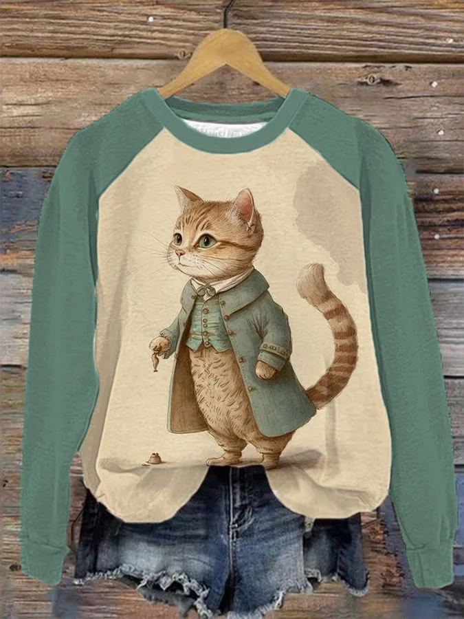 Women's Cute Winter Fat Cat Print Casual Sweatshirt