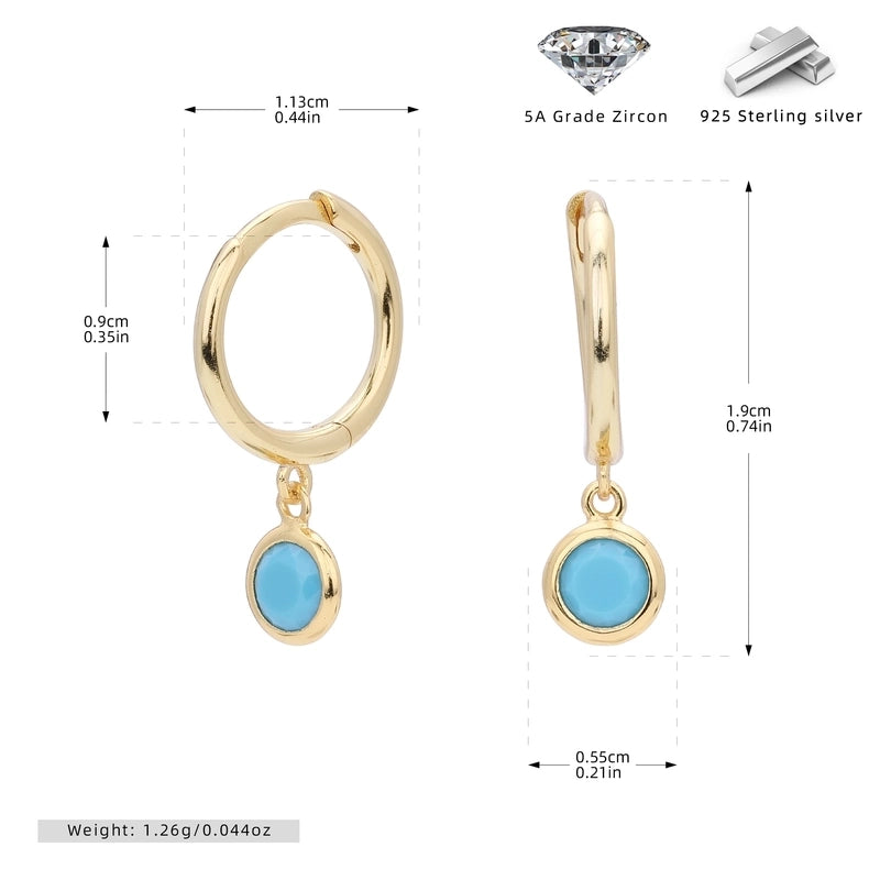 1 Pair 925 Sterling Silver Birthstone Round Drop Earrings