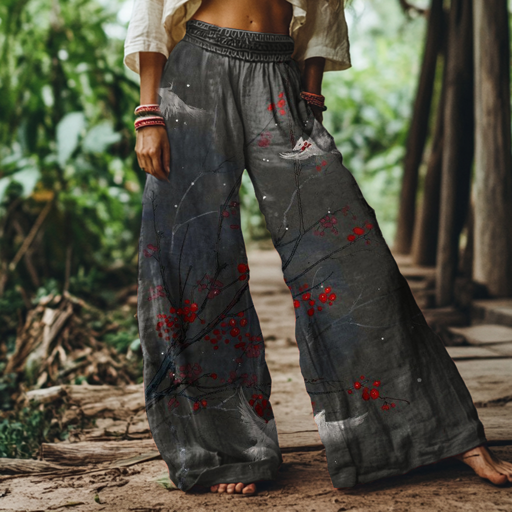Vintage Art Print Loose Pants