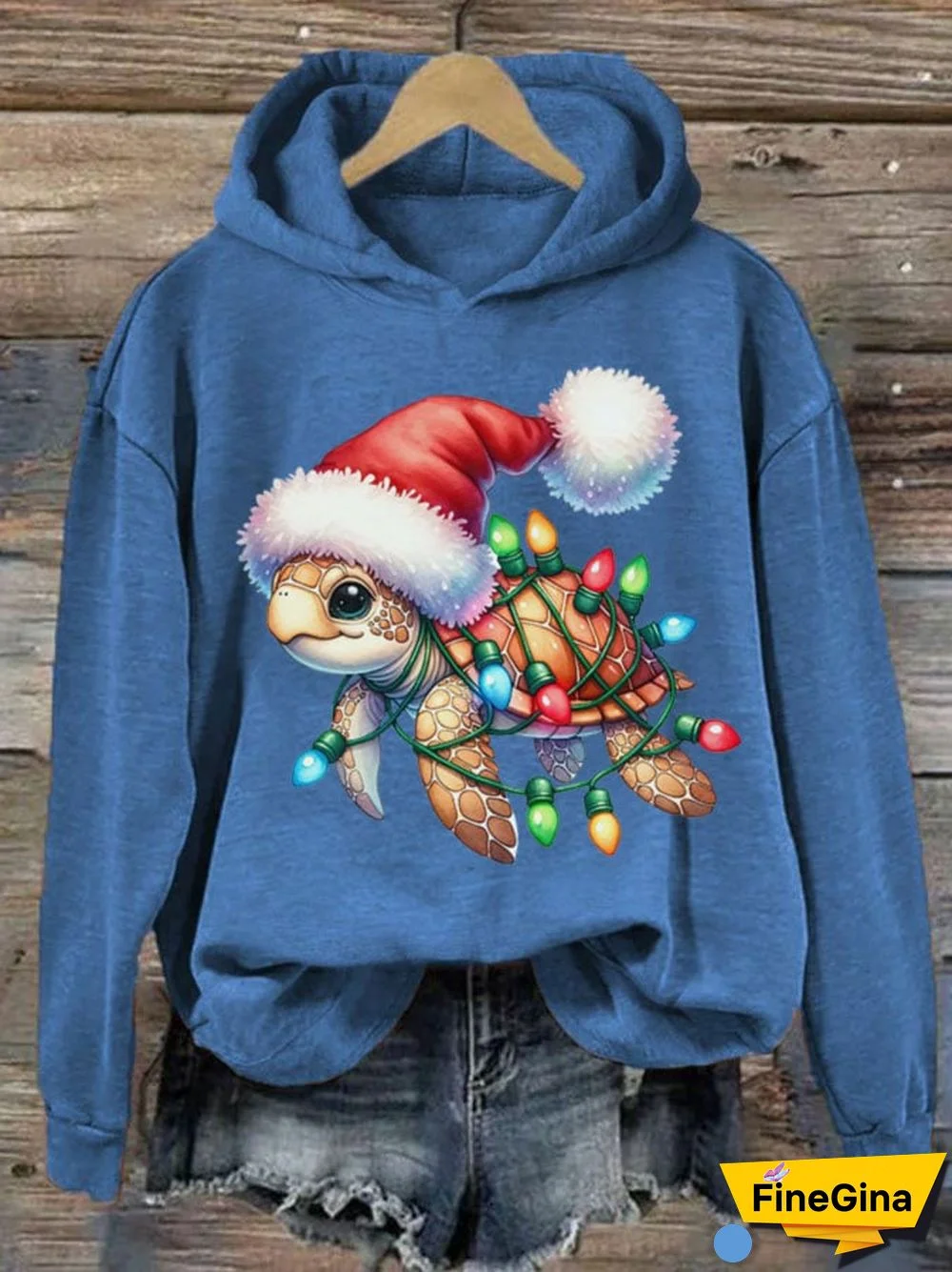 Women's Santa Turtle Christmas Mele Kalikimaka Print Hoodie