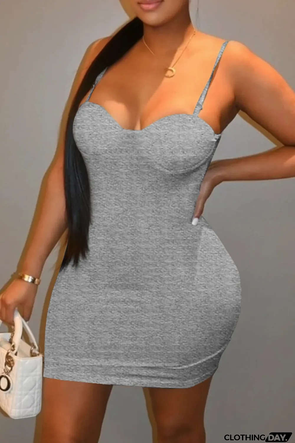 Pink Sexy Casual Solid Backless Spaghetti Strap Sleeveless Dress