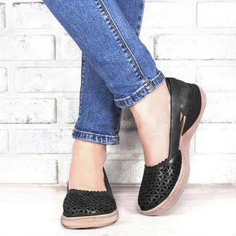 2022 Summer Sandals Womens Flats Platform Shoes Comfy Clogs Slippers Ladies Mary Hollow Out Shoes Pu Leather Sandals Women Shoes 0404