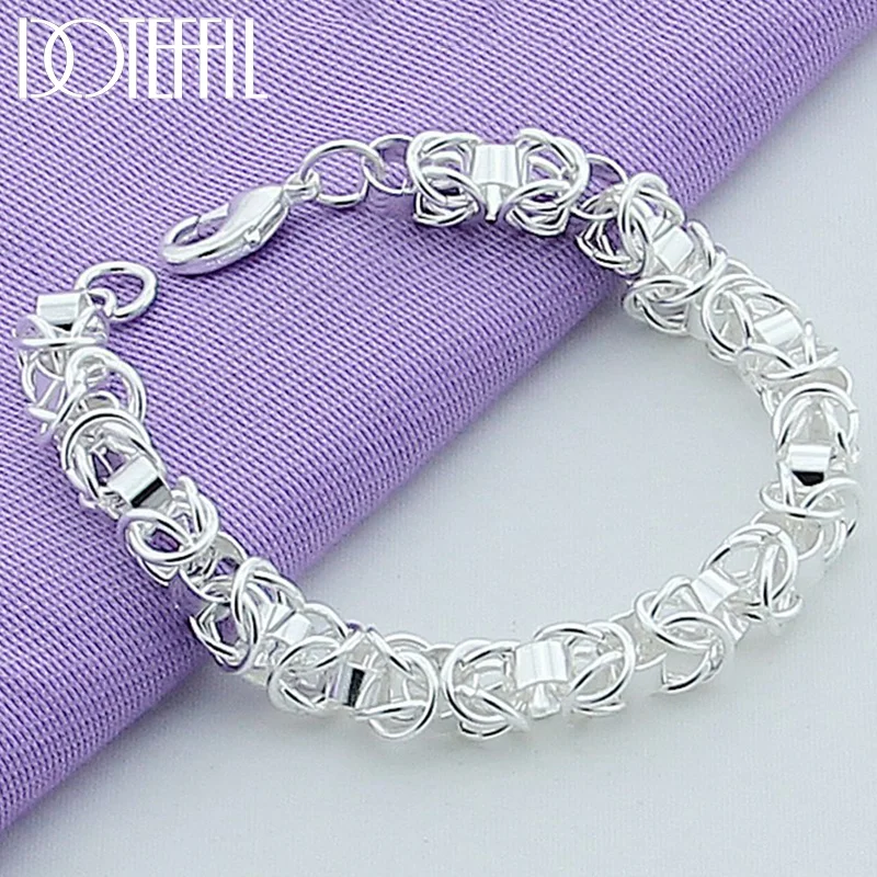 DOTEFFIL 925 Sterling Silver Interlocking Circle Chain Bracelet For Woman Jewelry