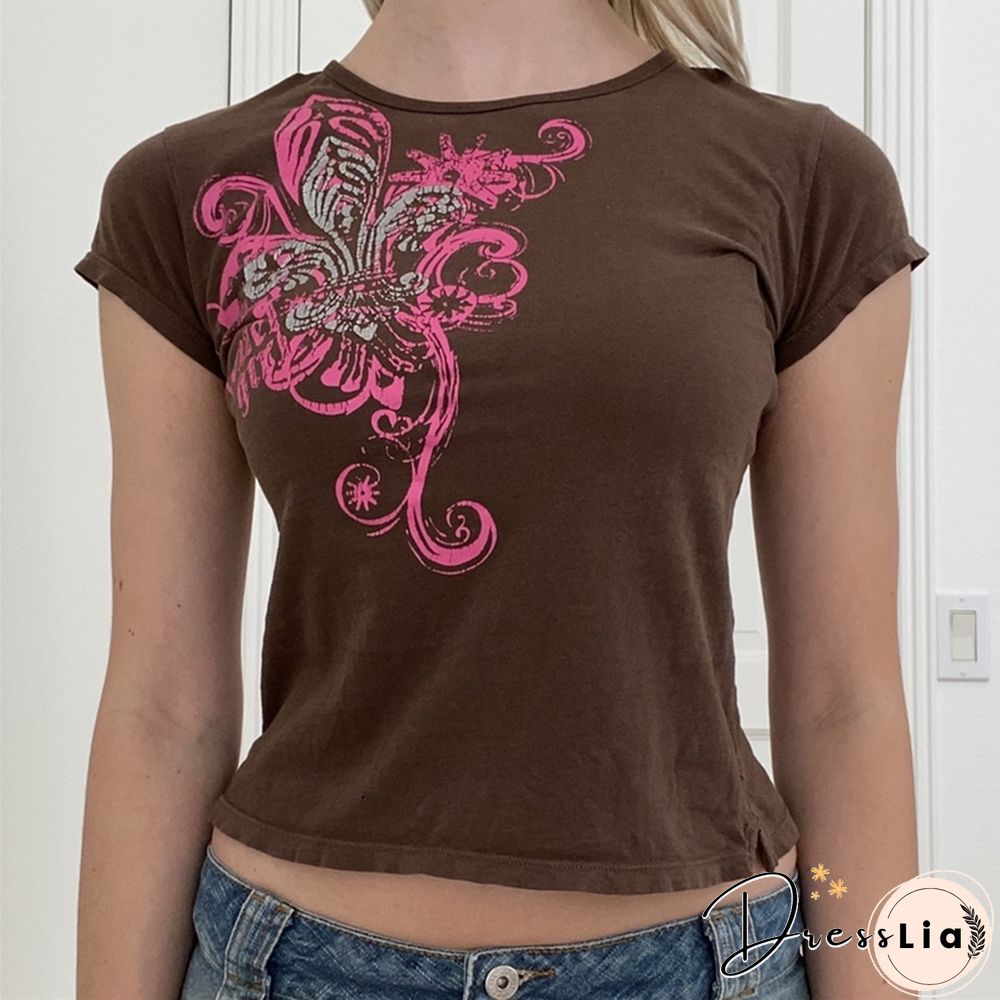 Vintage Women Graphic T Shirts Y2k Clothes Summer Kawaii Harajuku Tee Goth Fairy Grunge Crop Tops Emo Aesthetic Sweats
