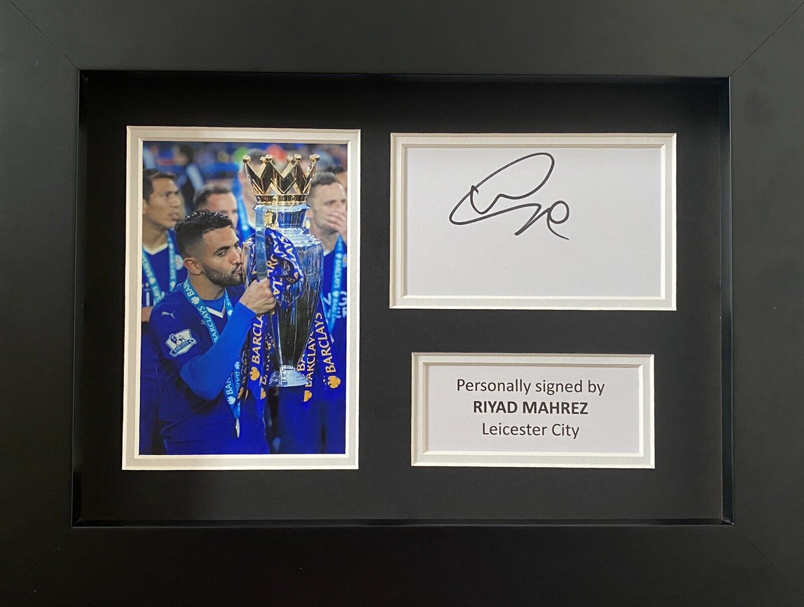 Rihad Mahrez Hand Signed White Card In A4 Leicester City Frame Display