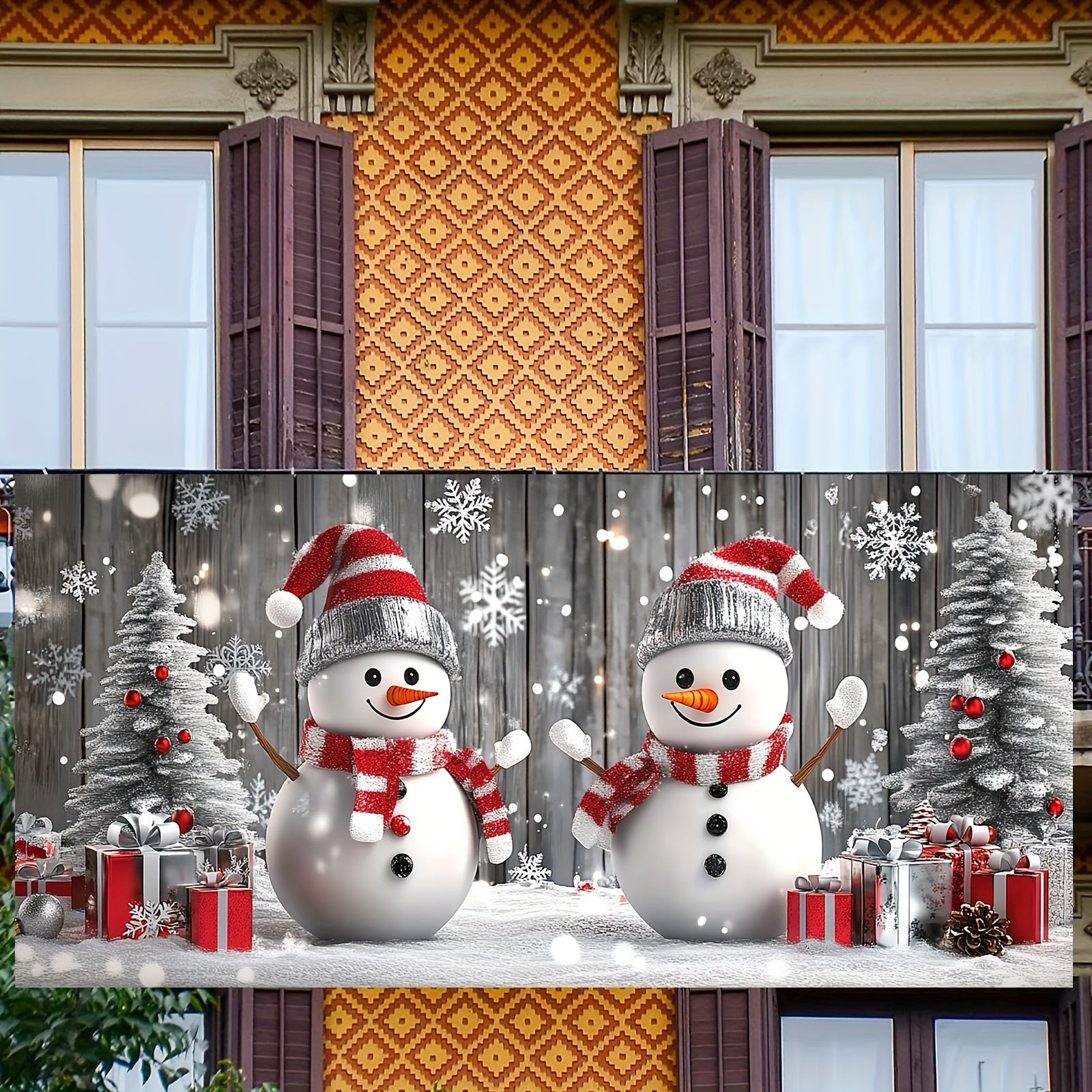 Tegooe Jumbo Snowman Christmas Garage Door Mural Festive Outdoor Holiday Banner for Home