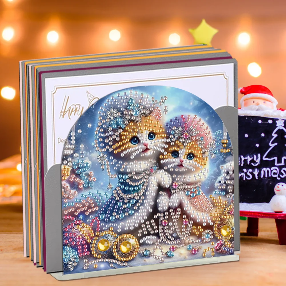 5D DIY Cat Acrylic Diamond Art Painting Napkin Holder Set