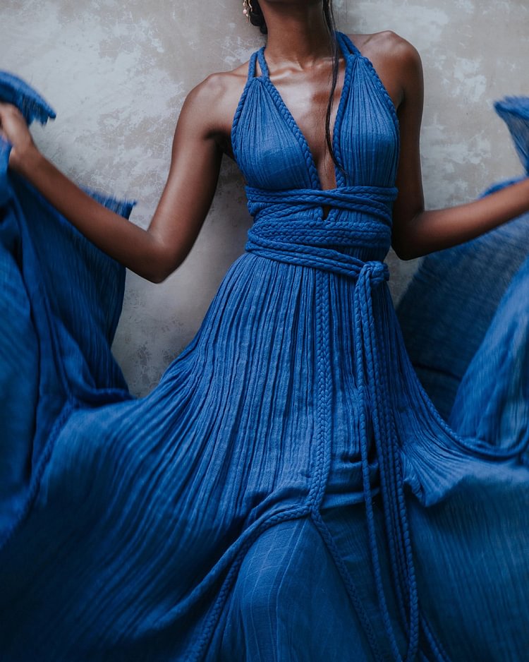 Linen Rope Strap Halter Dress