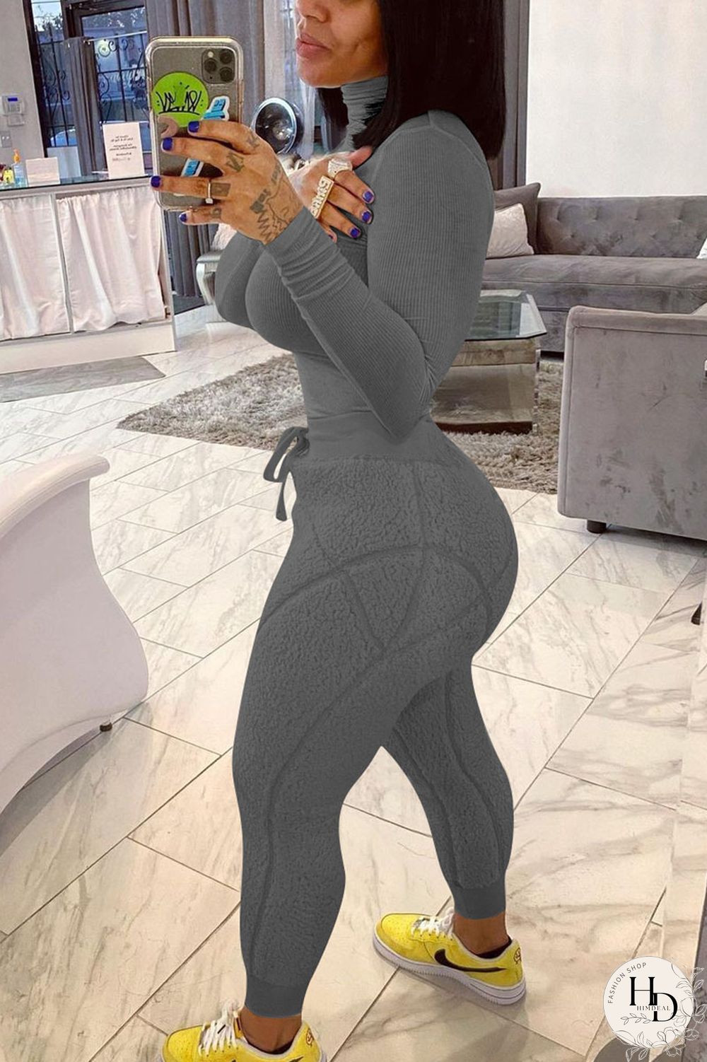 White Street Solid Turtleneck Long Sleeve Two Pieces