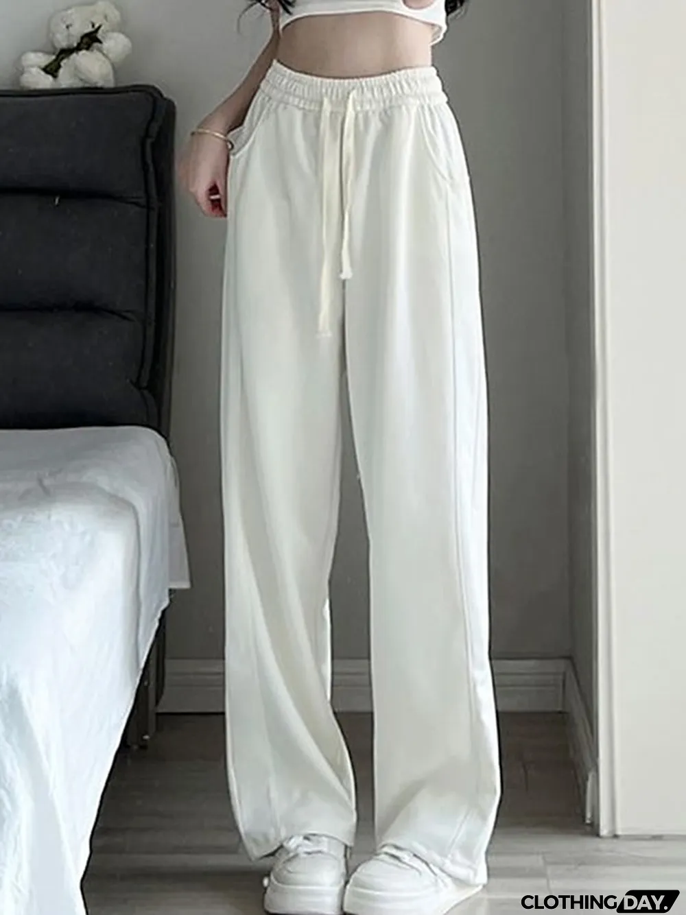 Women's Wide Leg Pants Trousers Full Length Fashion Streetwear Street Daily rice white Grey S M Fall Winter