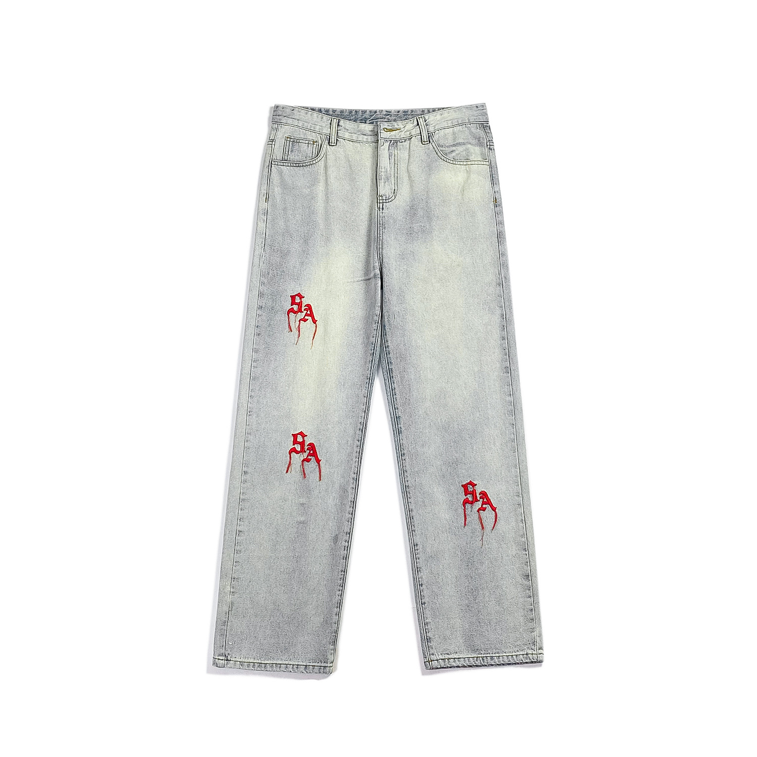 Sopula Street Style Red Embroidered Letter Loose Jeans - SOPULA