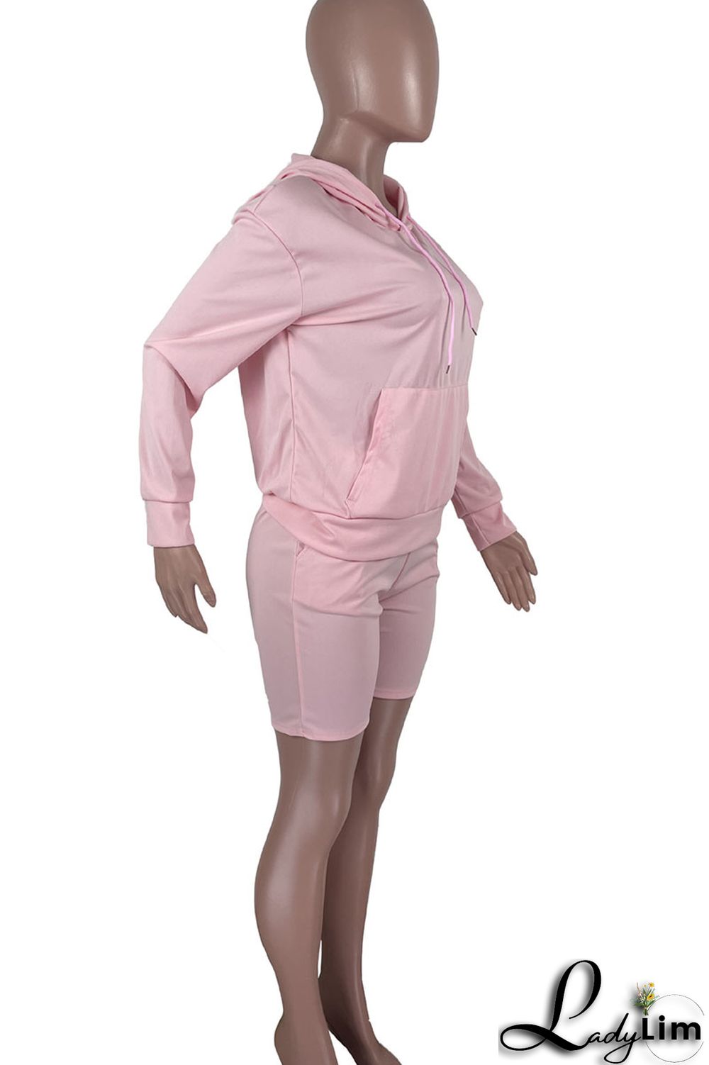 Pink Casual Solid Split Joint Hooded Collar Long Sleeve Two Pieces
