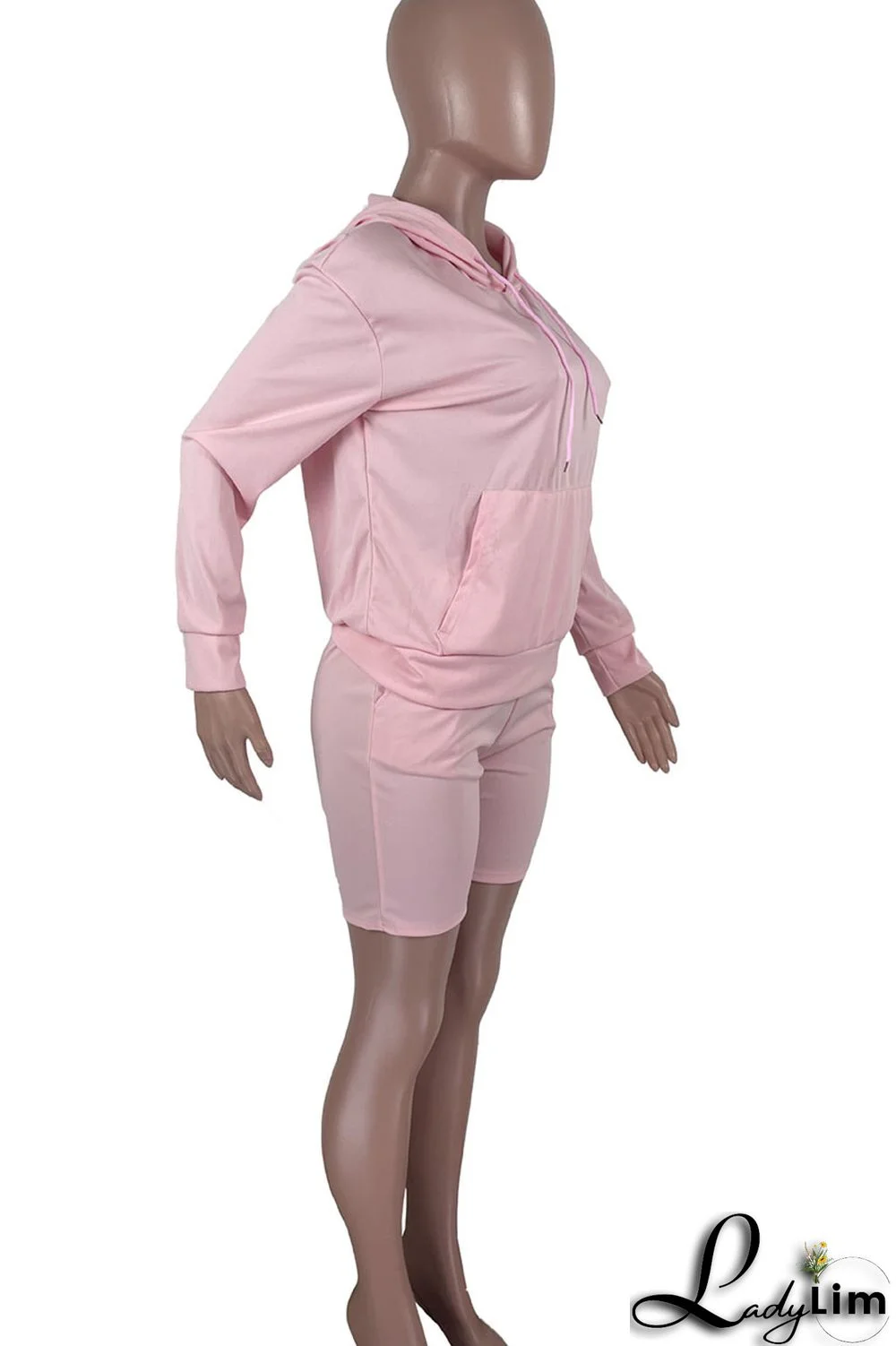 Pink Casual Solid Split Joint Hooded Collar Long Sleeve Two Pieces