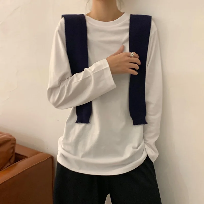 Brownm Brownm Bottom Shirt Female Autumn 2024 New Korean Version Of Women's Foreign Style With Solid Color Student Long Sleeve T-Shirt Female Tide