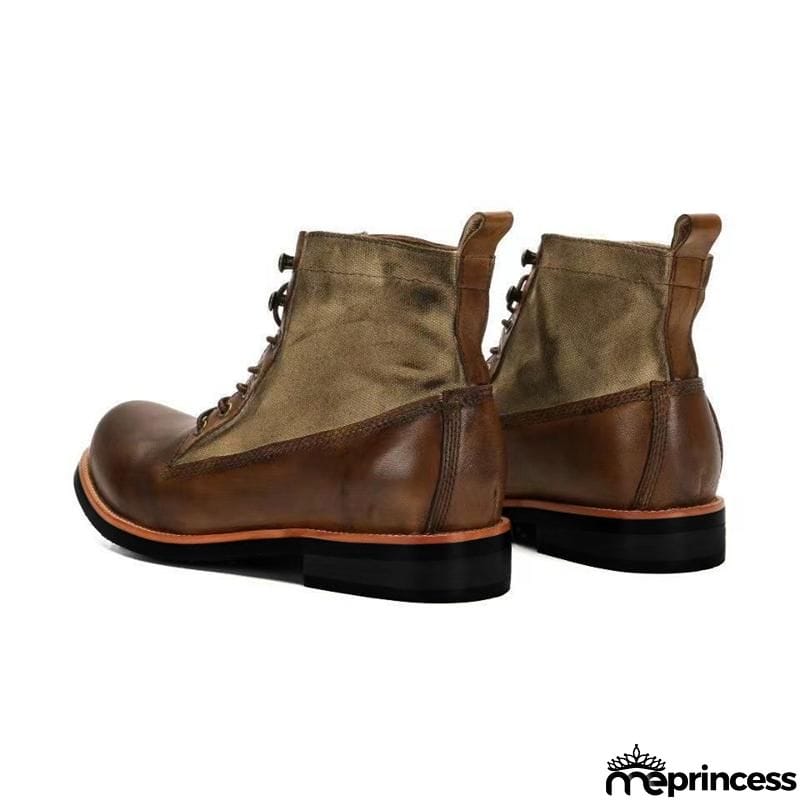 Men's Retro Casual Fashion Lace-Up Patchwork Design Martin Boots