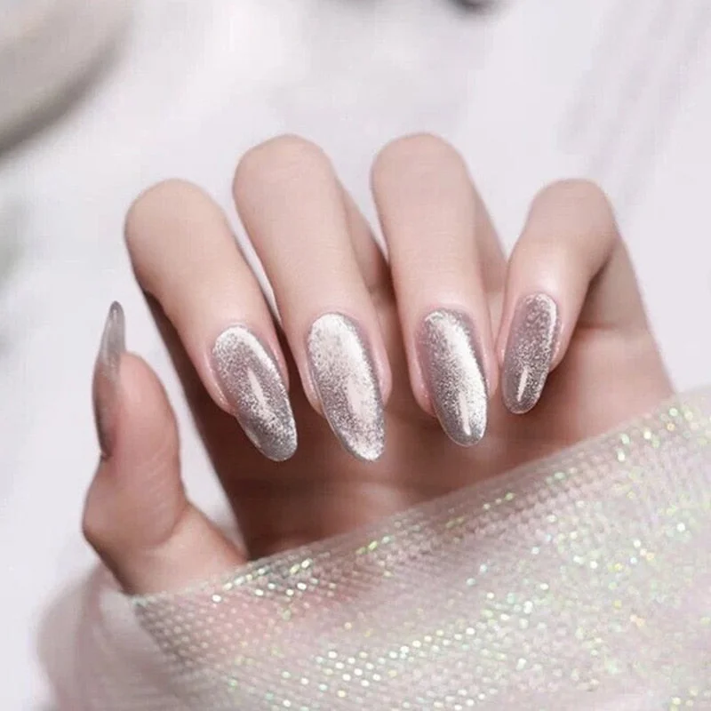 24pcs/box Cat Eye Phototherapy Nail Patch Wearable Fake Nail Short False Nail Wedding For Winter Autumn wearable full cover-Nail Inspo