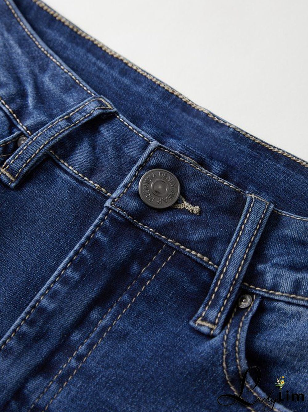 Blue Wash Distressed Stretch Flare Jeans