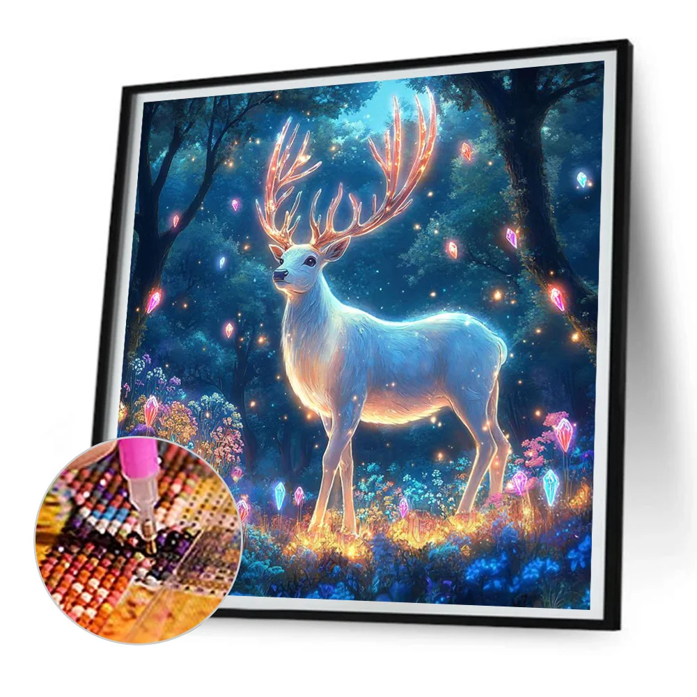 Diamond Painting - Full Round Drill - Spiritual Deer In Forest(Canvas|30*30cm)