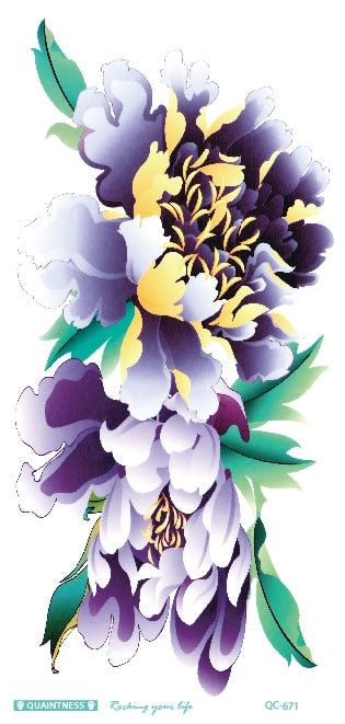 QC-671/20X10cm Long Colorful High Solution Body Art Purple Peony Flowers Circle Design Temporary Fake Flash Tatoo Sticker Taty