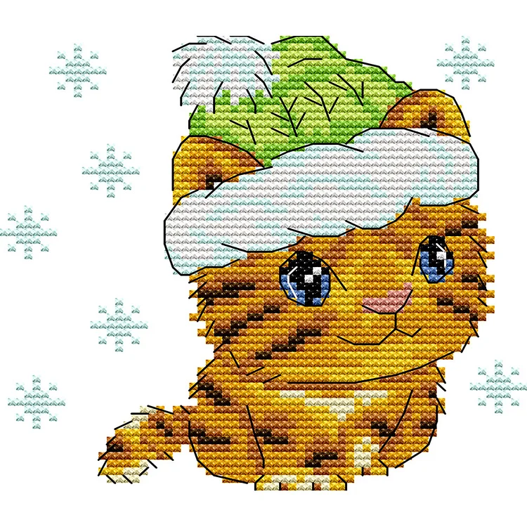 Christmas Tiger - Printed Cross Stitch 14CT 16*15CM