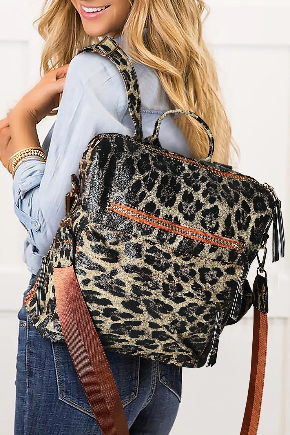 Leopard Convertible PU Backpack | IFYHOME