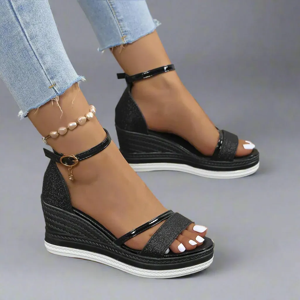 Damen Glitzer-Keilabsatz-Sandalen mit Plateau und Fesselriemen – Offene Spitze, bequem & glamourös für Abend & Sommer.-83231-2e616a90-3f48-4943-851e-944afcab44a3