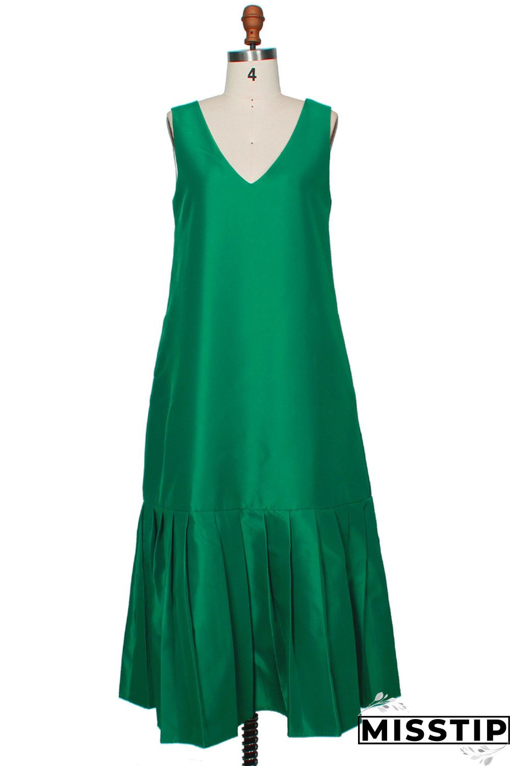 Green Fashion Casual Solid Patchwork V Neck Sleeveless Dress