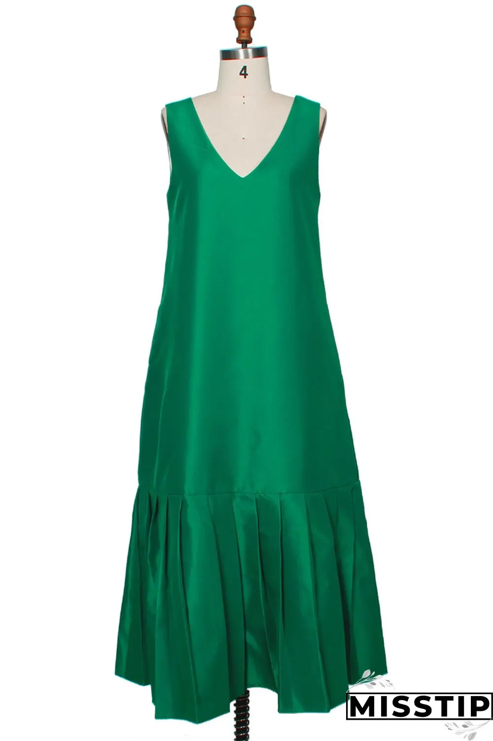 Green Fashion Casual Solid Patchwork V Neck Sleeveless Dress