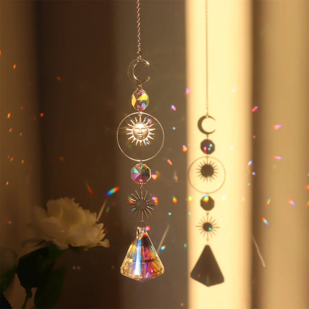 Wind Chime Crystal Light Catcher Ball Ornaments Round Frame Pendant (6)