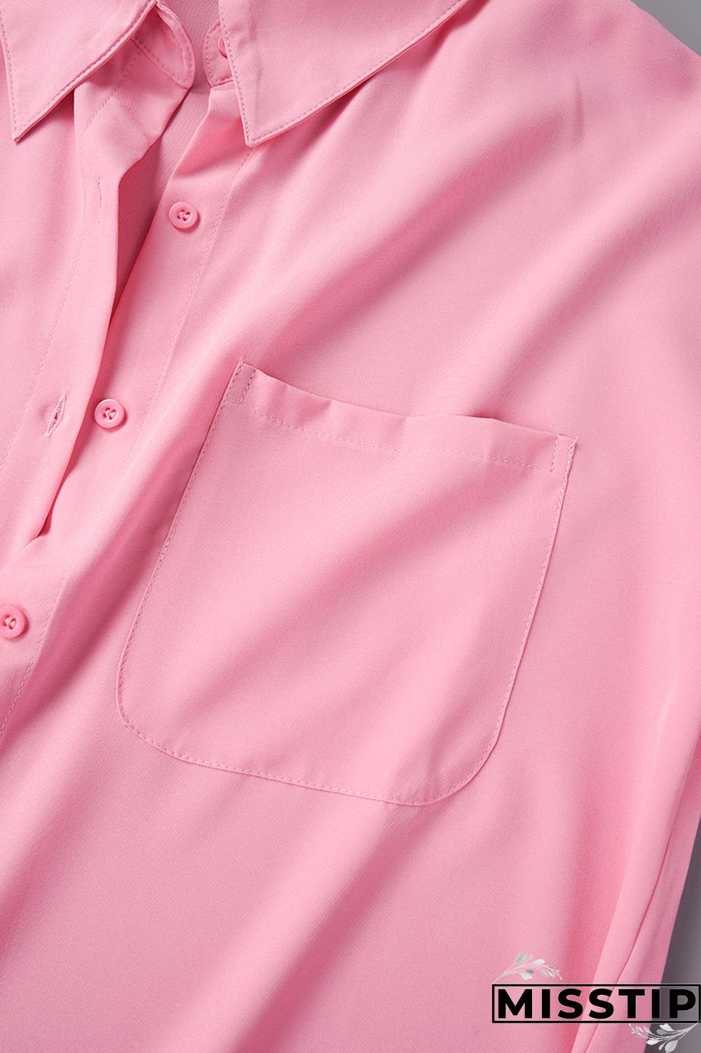 Pink Casual Solid Patchwork Shirt Collar Tops