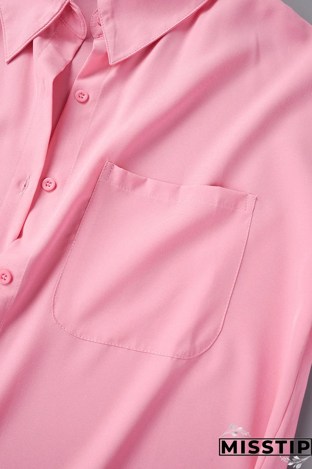 Pink Casual Solid Patchwork Shirt Collar Tops