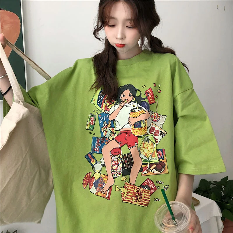 NiceMix 2020 Autumn Women Clothing Korean Ulzzang Harajuku T-shirt Funny Printed Fake Two Long Sleeve T-shirts Female Loose Shir