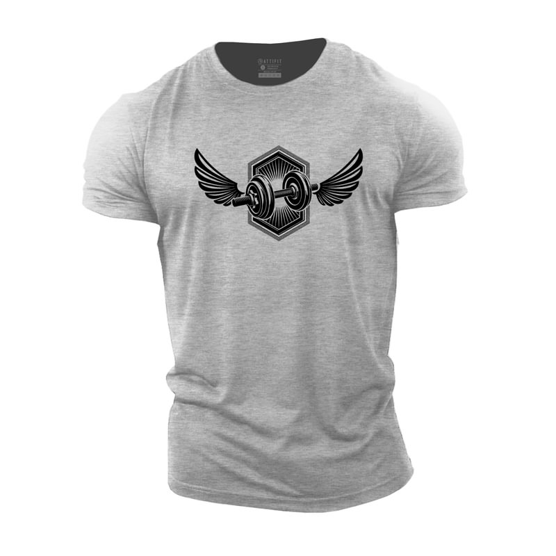 Cotton Barbell And Wings Graphic T- shirts tacday