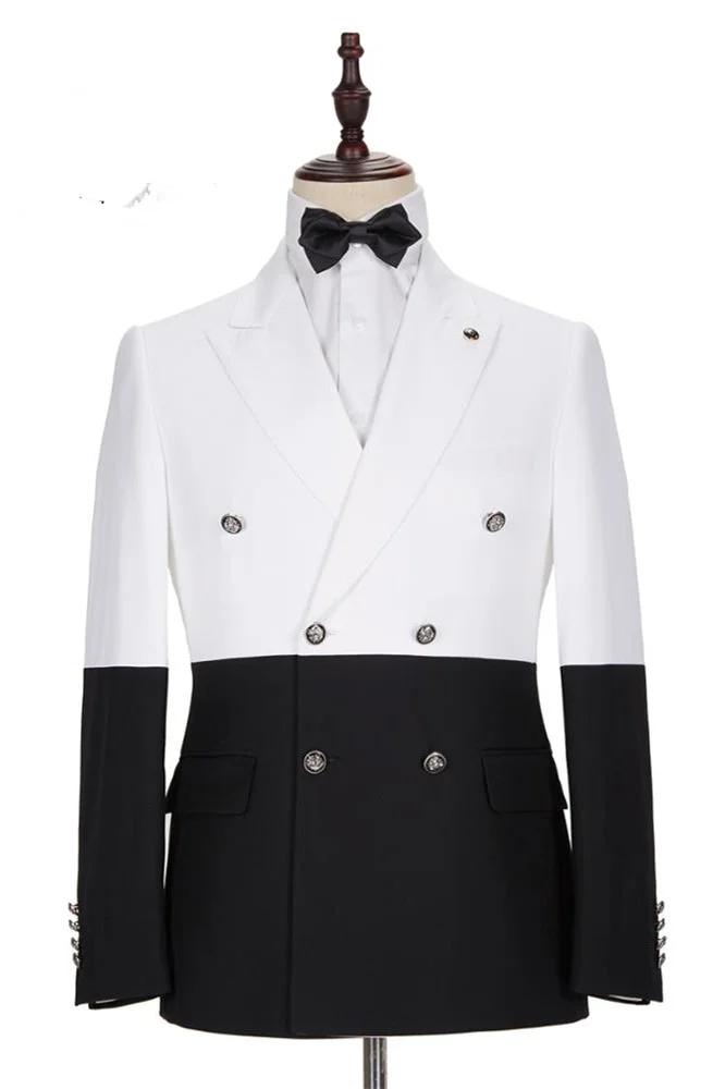 Classic Bespoke White And Black Wedding Blazer With Double Breasted Gentle For Groom