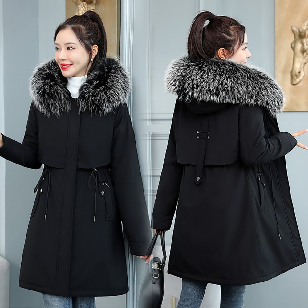 Vielleicht 2021 Fashion Long Winter Coat Women Clothing Wool Liner Hooded Parkas Slim With Fur Collar Warm Winter Jacket Women