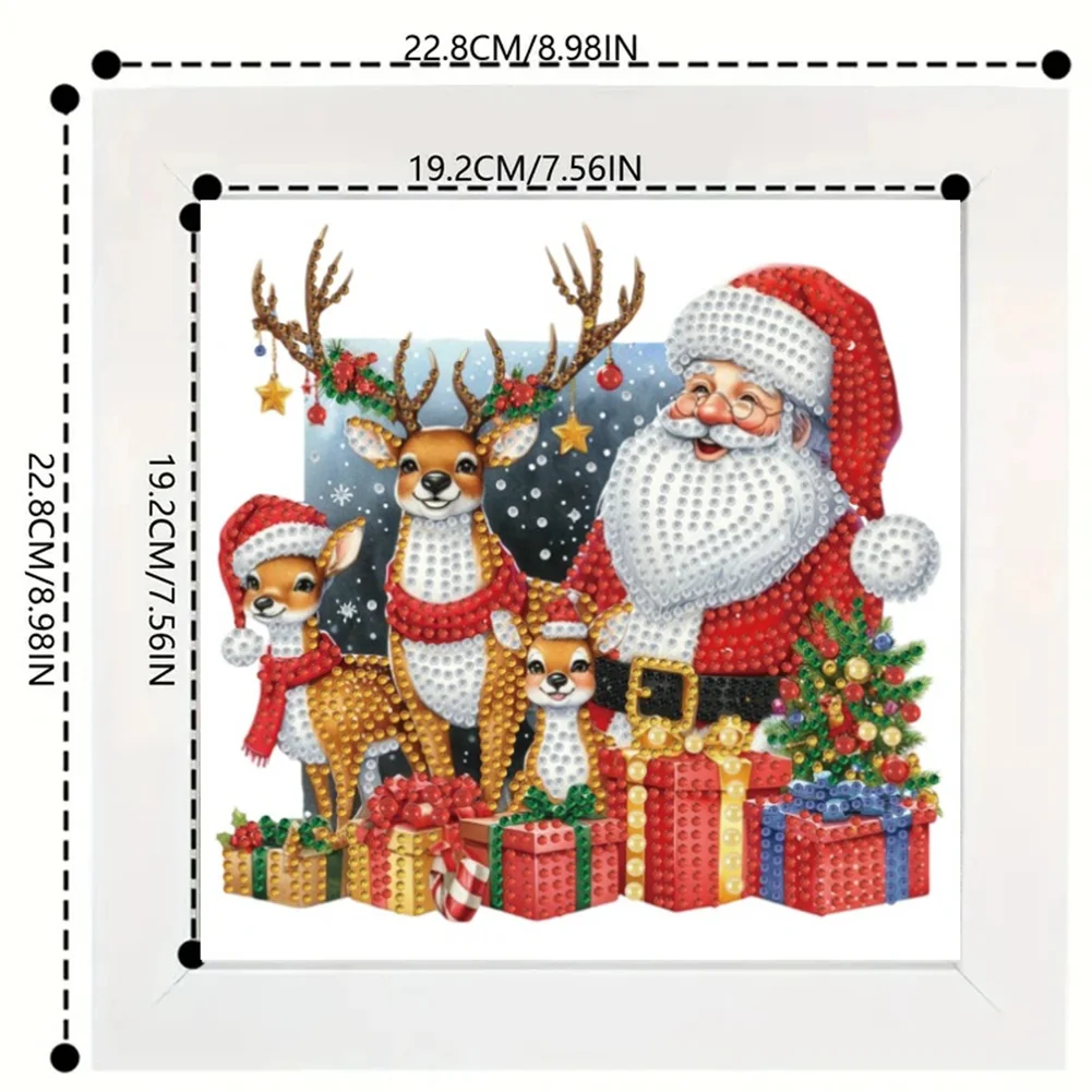 5D DIY Partial Special Shaped Drill Diamond Painting Xmas Santa Claus 22.8x22.8cm【With Frame】